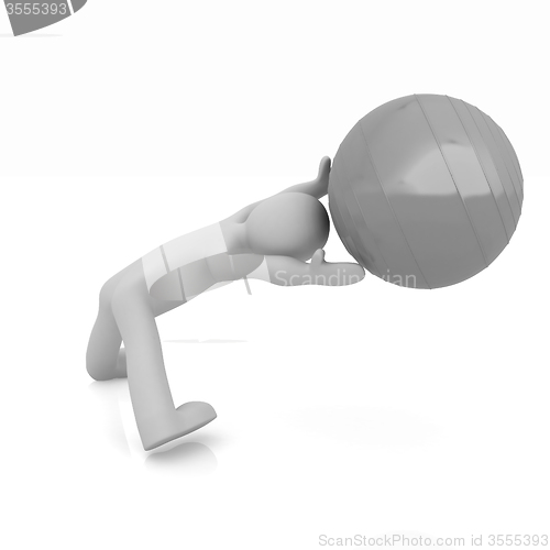 Image of 3d man exercising position on fitness ball. My biggest pilates s