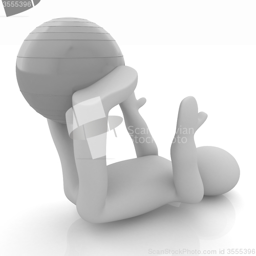 Image of 3d man exercising position on fitness ball. My biggest pilates s
