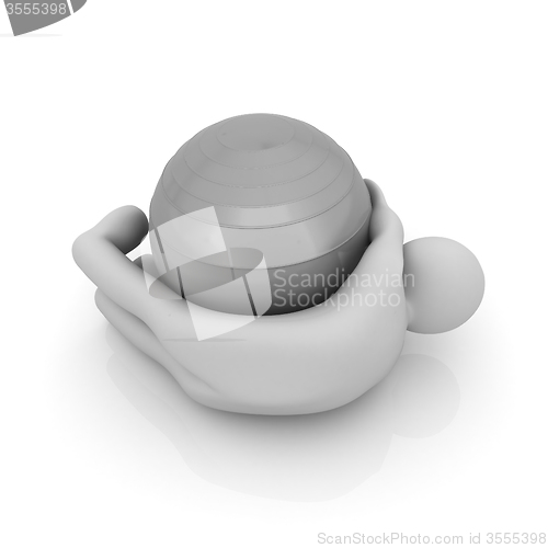 Image of 3d man exercising position on fitness ball. My biggest pilates s