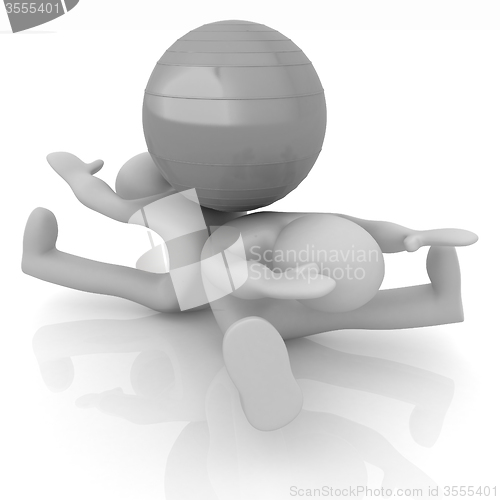 Image of 3d man exercising position on fitness ball. My biggest pilates s