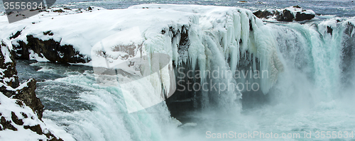 Image of Closeup of frozen waterfall Godafoss, Iceland