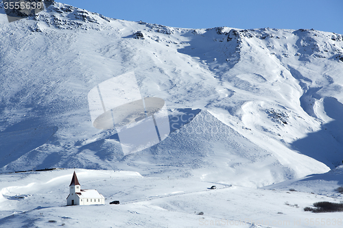 Image of Church of Vik in wintertime, Iceland