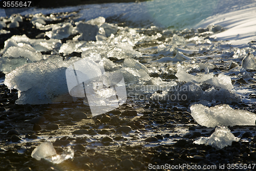 Image of Ice blocks at glacier lagoon Jokulsarlon, Iceland in evening lig