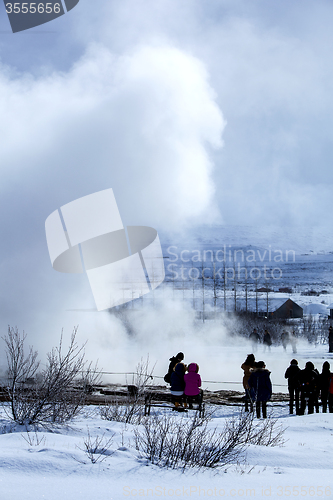 Image of Visitors at the geyser erruption of Strokkur, Iceland