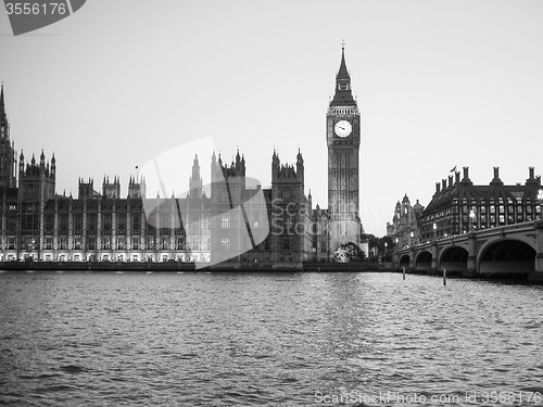 Image of Black and white Houses of Parliament in London