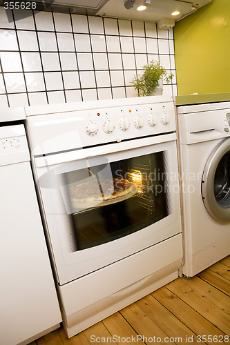 Image of Pizza Baking in Oven