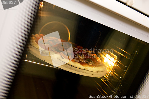 Image of Pizza Baking in Oven
