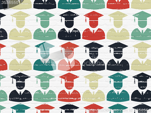 Image of Science concept: Student icons on wall background