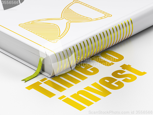 Image of Time concept: book Hourglass, Time To Invest on white background