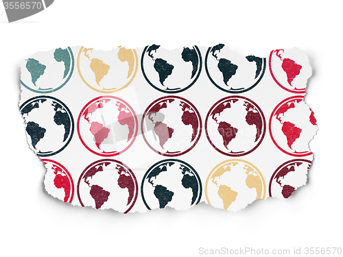 Image of Science concept: Globe icons on Torn Paper background