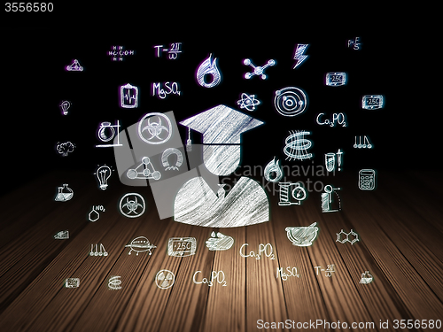 Image of Science concept: Student in grunge dark room