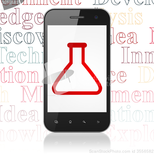 Image of Science concept: Smartphone with Flask on display