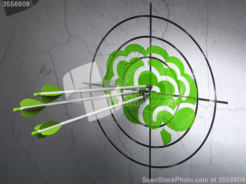 Image of Science concept: arrows in Brain target on wall background
