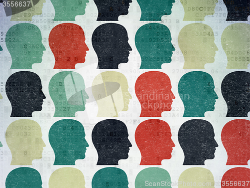 Image of Information concept: Head icons on Digital Paper background