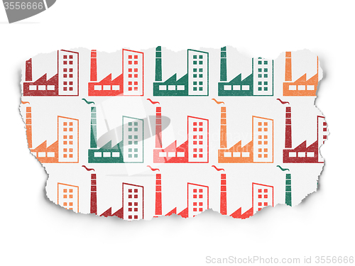 Image of Manufacuring concept: Industry Building icons on Torn Paper background