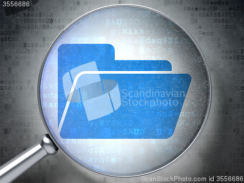 Image of Business concept: Folder with optical glass on digital background