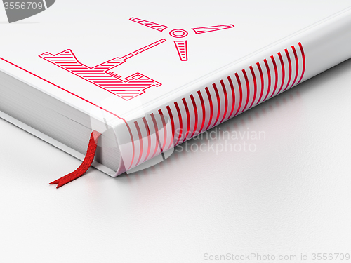 Image of Industry concept: closed book, Windmill on white background