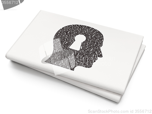 Image of Data concept: Head With Keyhole on Blank Newspaper background
