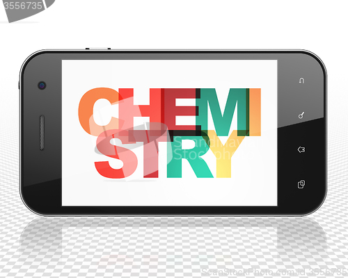 Image of Education concept: Smartphone with Chemistry on  display
