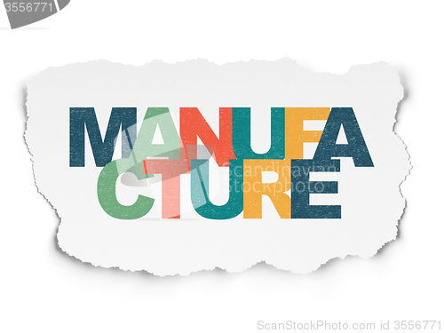 Image of Manufacuring concept: Manufacture on Torn Paper background