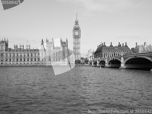 Image of Black and white Houses of Parliament in London