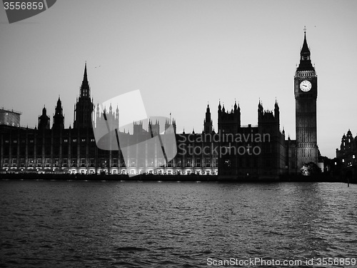 Image of Black and white Houses of Parliament in London