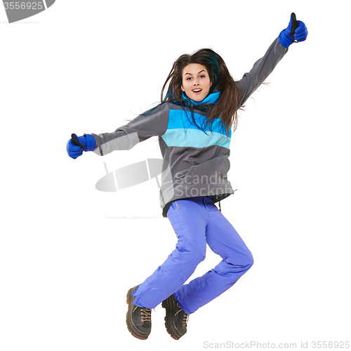 Image of Winter woman jumping