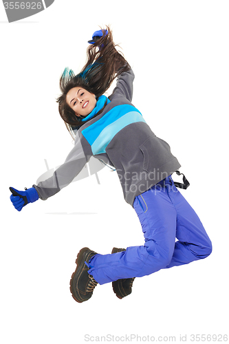 Image of Winter woman jumping