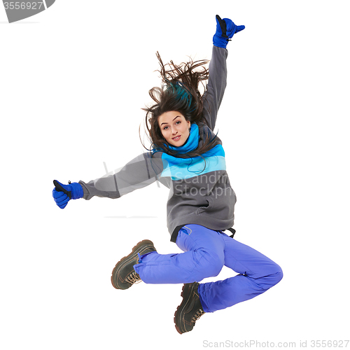 Image of Winter woman jumping