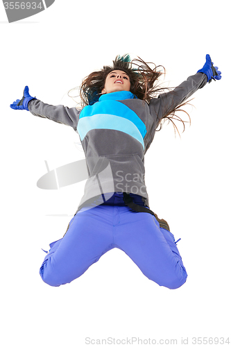 Image of Winter woman jumping