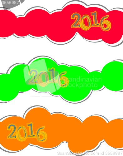 Image of 2016 Happy New Year greeting card or background, christmas stickers set isolated on white background