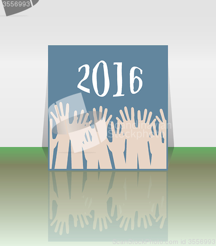 Image of 2016 and people hands set symbol. The inscription 2016 in oriental style on abstract background