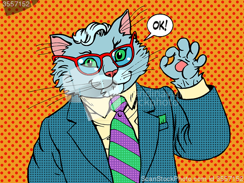 Image of Cat businessman OK gesture