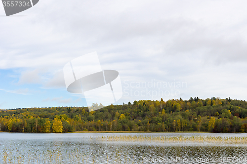 Image of Northern forest lake in autumn