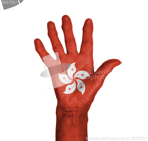 Image of Palm of a woman hand, painted with flag