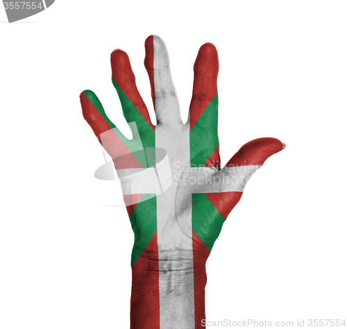 Image of Palm of a woman hand, painted with flag