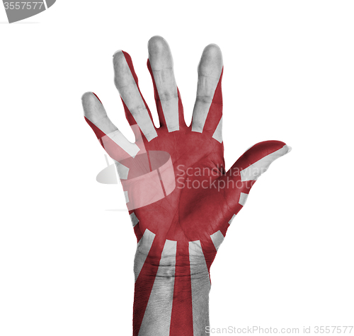 Image of Palm of a woman hand, painted with flag