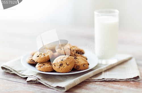 Image of close up of chocolate oatmeal cookies and milk