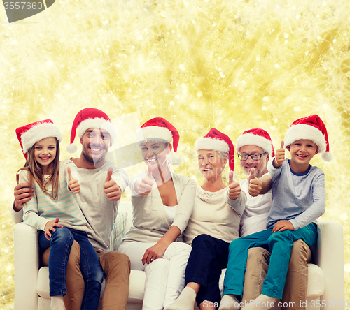 Image of happy family sitting on couch