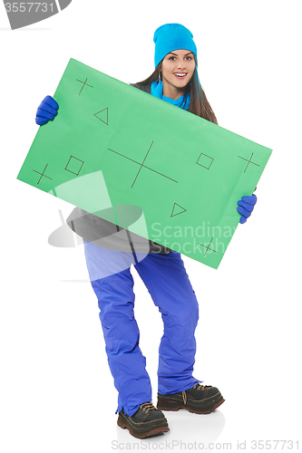 Image of Winter woman with banner