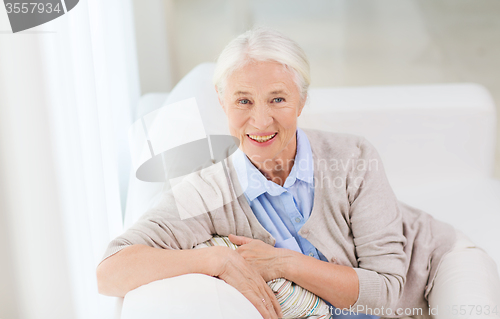 Image of happy senior woman face at home