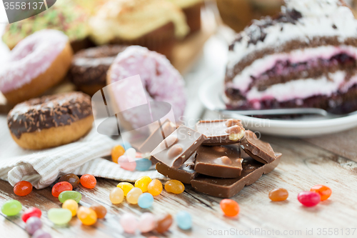 Image of close up of chocolate and sweets on table