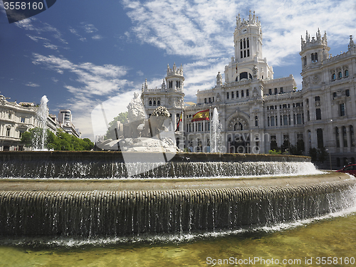 Image of Palacio de Cibelas with statue and fountain Madrid Spain