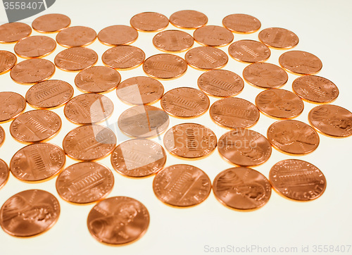 Image of Retro look Dollar coins 1 cent wheat penny cent