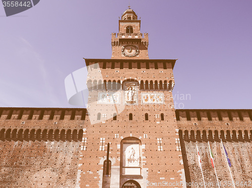 Image of Retro looking Castello Sforzesco Milan