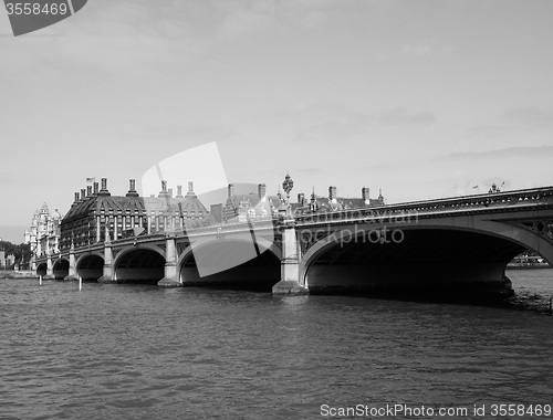 Image of Black and white Houses of Parliament in London