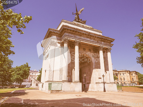 Image of Retro looking Wellington arch in London