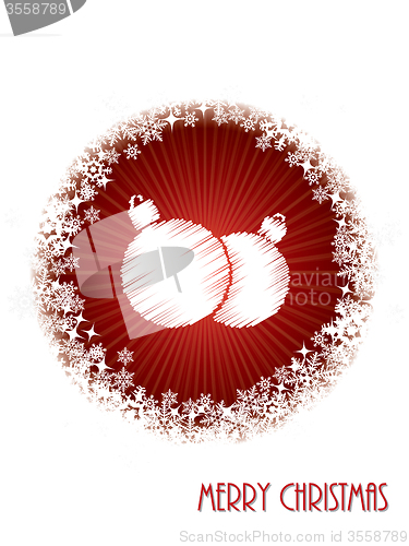 Image of White christmas greeting card with bursting decoration from red 