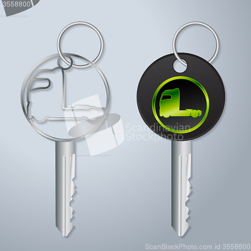 Image of Truck keys with engraved truck tractor symbol