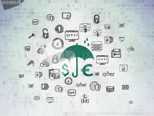 Image of Security concept: Money And Umbrella on Digital Paper background